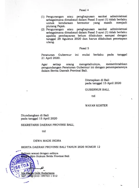 Pergub. No 2 Tahun 2020 Tentang Kebijakan pengurangan atau penghapusan sanksi Pajak Kendaraan Bermotor (PKB) & Biaya Balik Nama Kendaraan Bermotor (BBNKB)