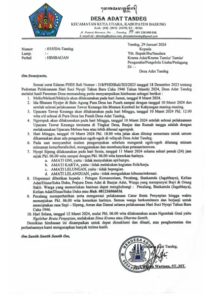 surat himbauan desa adat tandeg