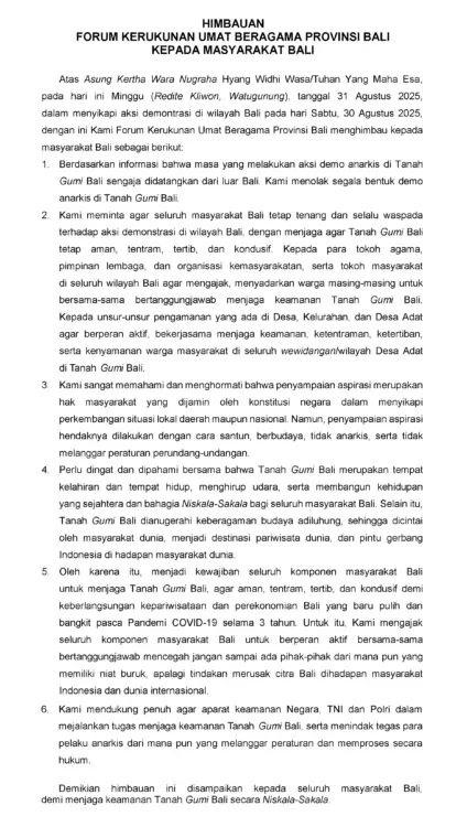 himbauan kerukunan umat beragama provinsi bali